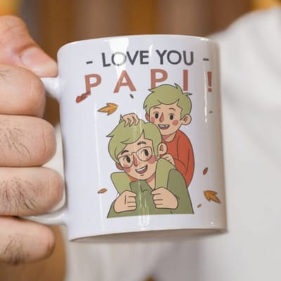 Love You Papi Vader & Kind Mok 330ml – Witte Schattige Cartoon Cadeaumok voor Papa
