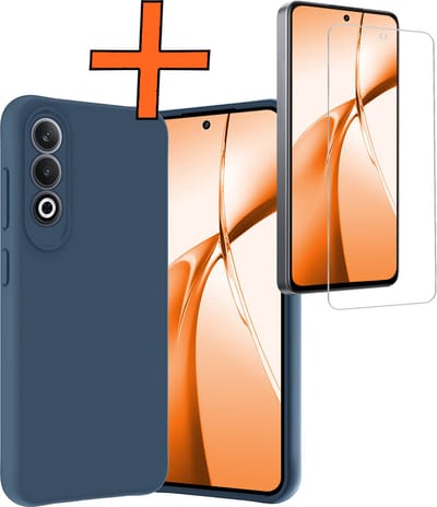 Hoes - Met Screenprotector - Geschikt voor OnePlus Nord CE4 - Sterk & Shockproof - Back Cover - Siliconen Case - Telefoon Hoes - Donkerblauw
