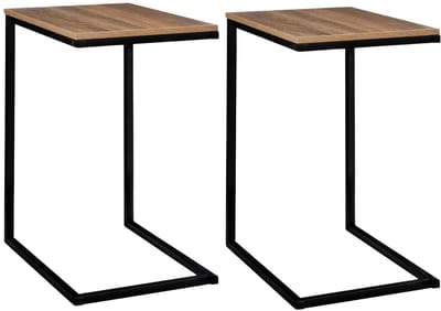 5Five Bijzettafeltje Chevron - 2x stuks - hout/metaal - lichtbruin/zwart - 45 x 35 x H66 cm - koffie tafel - bank tafel