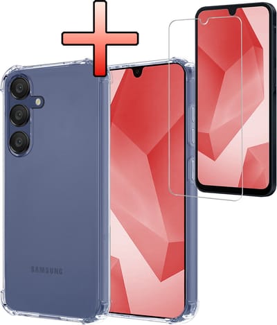 Hoesje - Met Screenprotector - Geschikt voor Samsung Galaxy A16 - Sterk & Shockproof - Siliconen Case - Back Cover - Telefoon Hoes - Shock Proof - Transparant