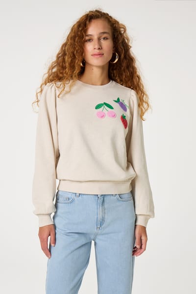 Fabienne Chapot Tina Sweater Oatmeal Melange Maat: XS | Longsleeves Outlet | Dames | Beige