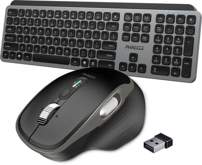 Phreeze draadloos toetsenbord met muis - bluetooth en usb ontvanger - stil - ergonomisch - oplaadbaar - usb c - geschikt voor pc laptop tablet - zwart