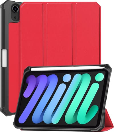 Hoesje - Geschikt voor Apple iPad Mini 7 (2024) - 8.3 inch - 7e Generatie - Dun & Stevig - Trifold Bookcase - Hard Cover Case - Met Uitsparing Geschikt voor Apple Pencil - Hardcover Book - Tablet Hoes - Rood