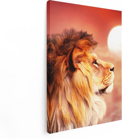 Artaza Canvas Schilderij Leeuwenkop - 30x40 cm - Klein - Wanddecoratie Dierenkop - Muurdecoratie Woonkamer - Kamer Accessoires