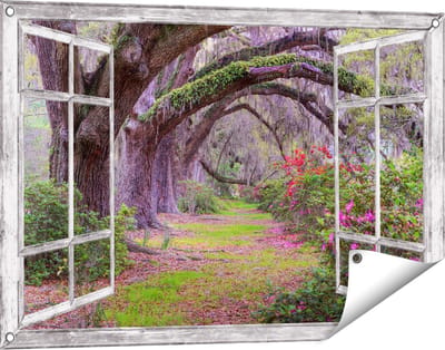 Gards Tuinposter Doorkijk Sprookjesbos - 90x60 cm - Tuindoek - Tuindecoratie - Wanddecoratie buiten - Tuinschilderij