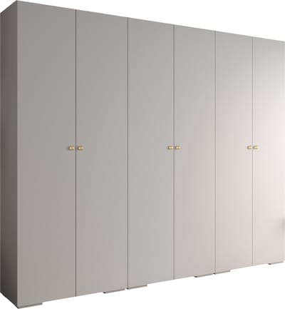 Opbergkast Kledingkast met 6 draaideuren Garderobekast slaapkamerkast Kledingstang met planken | Gouden Handgrepen, elegante kledingkast, glamoureuze stijl (LxHxP): 300x237x47 cm - IVONA 2 (Wit, 300 cm)