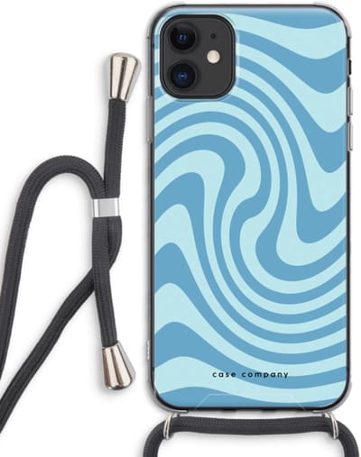 Case Company® - Hoesje met koord geschikt voor iPhone 11 hoesje met Koord - Swirl Blauw - Telefoonhoesje met Zwart Koord - Bescherming aan alle Kanten en Over de Schermrand