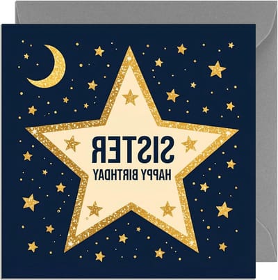 Verjaardagskaart Zuster - Wenskaart Zus - Verjaardag Vieren - Extra Dikke Kaart - 150mm x 150mm - Navy Sterren