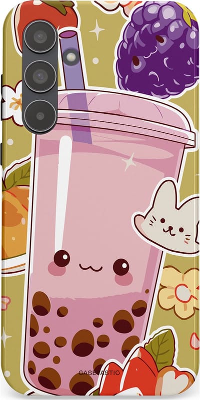 Casetastic Hoesje Geschikt voor Samsung A55 - Stijlvolle Beschermende Duo-layer Case - Roze Rode Kawaii Bubbletea Korea