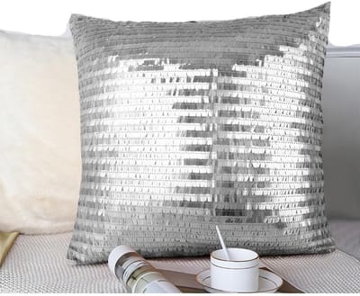 Set van 2 Pailletten Kussenhoezen, Glanzende Decoratie, Vierkante Kussens voor Woonkamer, 38 x 38 cm, Zilver, Luxe Interieuraccessoires, Sofa Kussens voor Thuisdecoratie