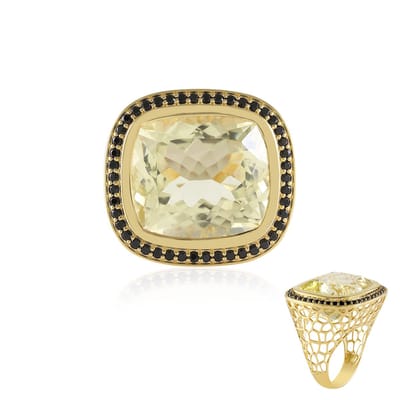 Cavill - Zilveren ring met vergulde afwerking - 21,6 ct limoenkwarts antiek geslepen - 46 zwarte spinellen 0,83 ct - luxe handgemaakte edelstenen ring