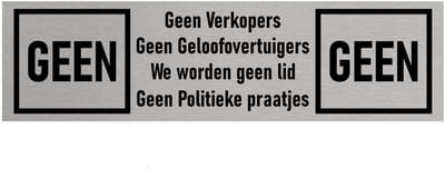 CombiCraft Aluminium deurbordje Geen verkopers, geloofovertuigers enz. 165x45mm - per stuk