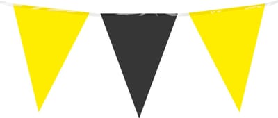 Partyxplotion Feest/verjaardag Vlaggenlijn - geel/zwart - 10 m - 15 vlaggetjes - binnen/buiten - kunststof