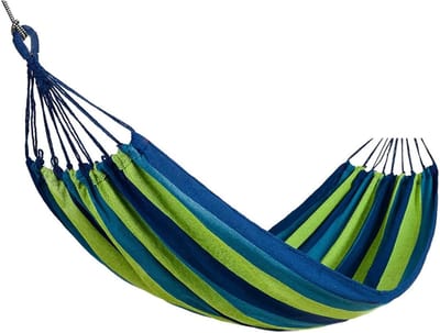 Hangmat Canvas Katoen - Draagbare Luier - Ontspannen Buiten - Inclusief Draagtas - 200x150 cm - Blauw Groen Streep