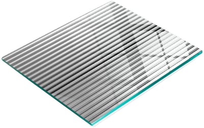 Stijlvol en duurzaam glazen bord met bedrukte stalen strepen in zilver, 60x52 cm
