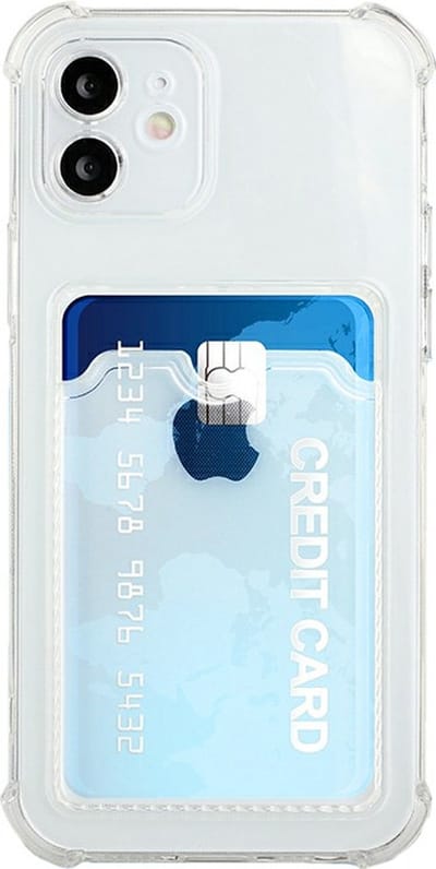 Schokbestendig TPU Hoes Kaarthouder Geschikt voor: Apple iPhone 11 - Transparant - Hoesje met Achterkant Pasjeshouder