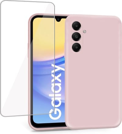 Geschikt voor Samsung Galaxy A05s - Hoesje + Screenprotector – Gehard Glas Cover - Suède Case Rose
