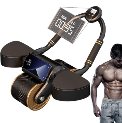 Buikspierroller Wiel - Core Trainer - Thuis Fitness - Slimme Chip - 100 mm breed - Zwart Goud