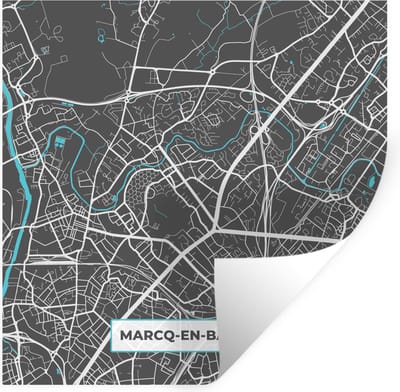Muurstickers - Sticker Folie - Marcq-en-Barœul - Stadskaart - Kaart - Plattegrond - Frankrijk - 100x100 cm - Plakfolie - Muurstickers Kinderkamer - Zelfklevend Behang XXL - Zelfklevend behangpapier - Stickerfolie