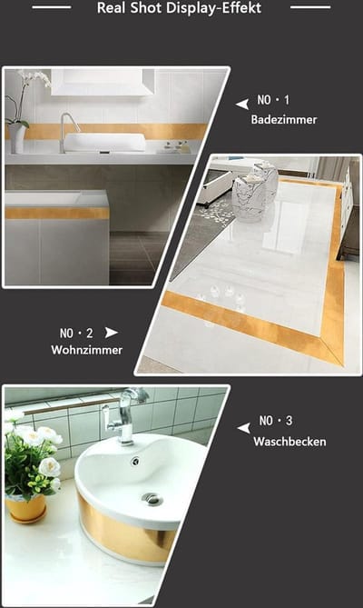Nevolis Self Adhesive Wallpaper Borders Golden 5X1000CM Kitchen Bathroom Ceiling Panels Decorative Moldings PVC Wall Skirting Dado Rail Tile Edge Decorative Border .