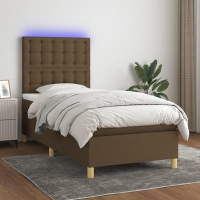 vidaXL - Boxspring - met - matras - en - LED - stof - donkerbruin - 80x200 - cm