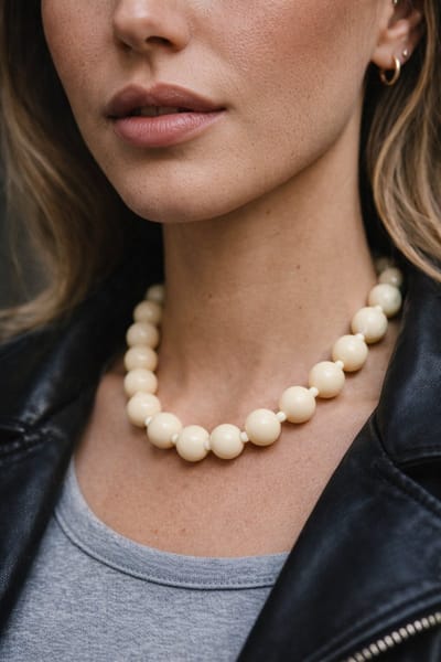 Lundholm Luxe Kralenketting Dames – Premium Stainless Steel Jewellery Statement Kralen Ketting Gebroken Wit – Grote 15 mm Kralen – Verstelbaar 45 + 5 cm – My Lillesand Serie – Eyecatcher – Inclusief Luxe Geschenkverpakking