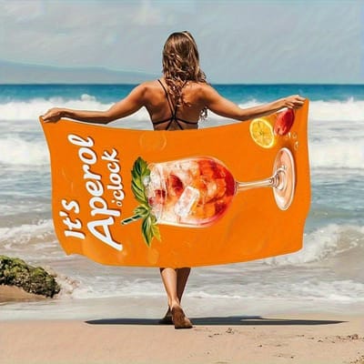 1 STuks Aperol Spritz Strandlaken, Sneldrogend Polyester, Lichtgewicht Zacht voor Zwemmen, Surfen & Kamperen, Unisex Reisaccessoire, I W95*H190(CM)