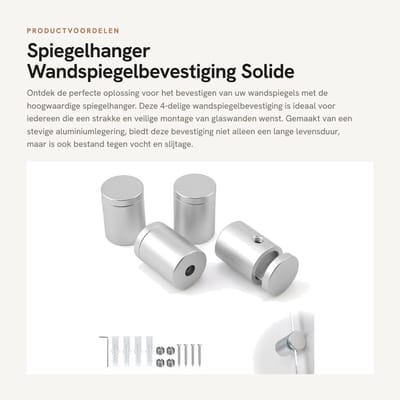 Dailygoods- Spiegelhanger 4-delig - Wandspiegelbevestiging - Aluminiumlegering - Max. klemmingsdikte 6 mm - Inclusief montageaccessoires - Geschikt voor vochtige ruimtes - Wandbeugel