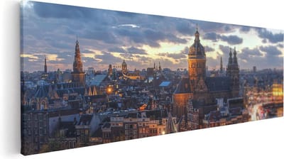 Artaza Canvas Schilderij Skyline Amsterdam - 60x20 cm - Wanddecoratie Grachten - Muurdecoratie Woonkamer - Kamer Accessoires