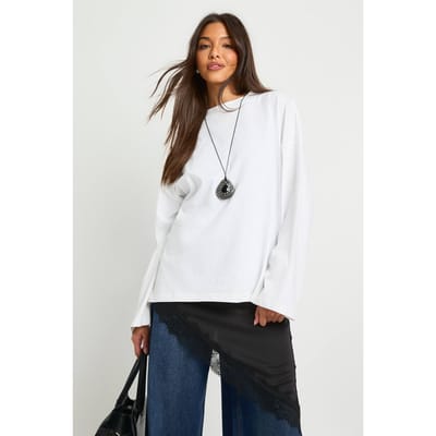 boohoo Dames Oversized lange mouw T-shirt | Wit | Maat: 34