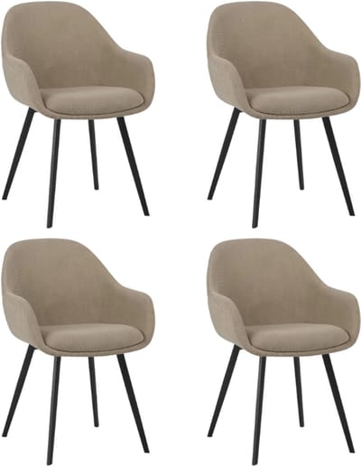 Dimehouse Set van 4 Moderne Eetkamerstoelen Remy Ribstof Taupe - Met Armleuningen - Stof - Scandinavisch & Basic