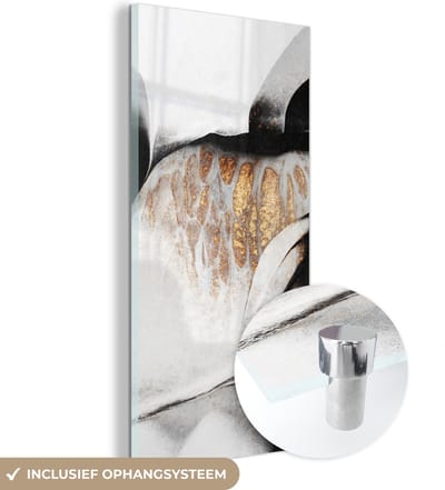 MuchoWow® Glasschilderij 60x120 cm - Schilderij acrylglas - Goud - Abstract - Design - Foto op glas - Schilderijen