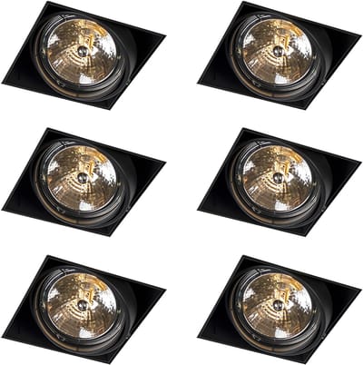 QAZQA Set van 6 Inbouwspot zwart AR111 draai- en kantelbaar trimless - Oneon