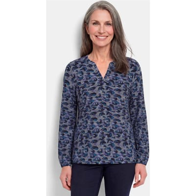 Onderhoudsarme jersey blouse met all-over print - rookblauw / gedess. - Gr. 19 van Goldner Fashion