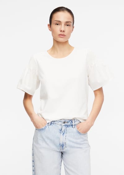 comma - female - T-shirt in stofmix met smokdetail