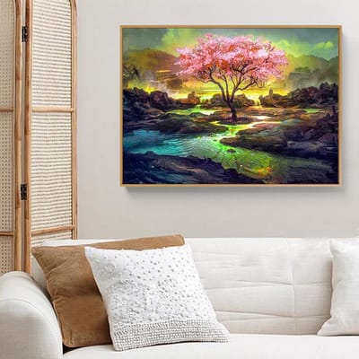 Diamant borduurwerk boom 5d Diamond schilderij volledige boor ronde schilderachtige Diamond mozaïek Creek Diamond Art 20X30CM black