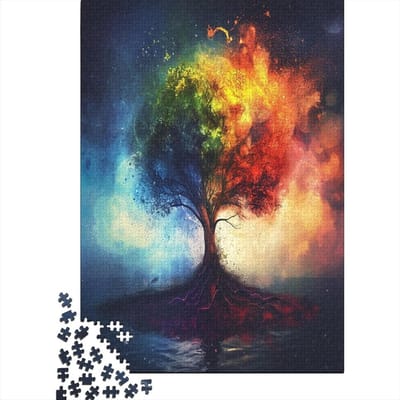 Two Colored Tree Puzzel voor volwassenen, 1000 stukjes, veeleisende puzzelspellen, mini-puzzel voor volwassenen, artwork jigsaw, puzzel voor familie, spel, woondecoratie, 1000 stuks (75 x 50 cm)