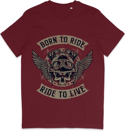 Heren en Dames T Shirt - Motorrijder - Born To Ride - Bordeaux Rood - XS