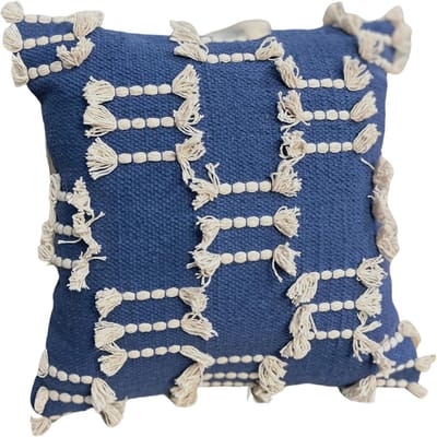 Blauwe Boho Sierkussensloop Woondecoratie 45x45 cm | Marokkaans Handgeweven Katoen