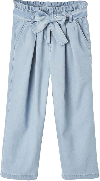 Vertbaudet Wijde "paperbag"-driekwartmeisjesbroek van licht denim