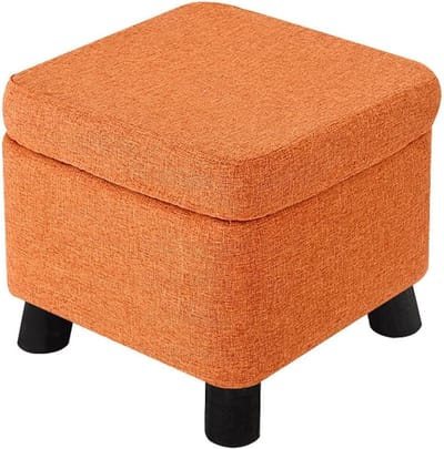 Voetenbank met opbergruimte - Schoenenkruk poef - Extra zitplaats - Stevige constructie - 33x33x30cm - Oranje