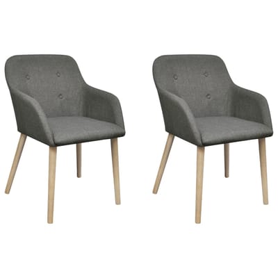 vidaXL - Eetkamerstoelen - 2 - st - stof - en - massief - eikenhout - lichtgrijs