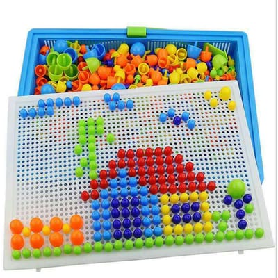 296 Stuks/Set Doosverpakt Graan Paddenstoel Nagel Kralen Intelligent 3D Puzzelspellen Legbord voor Kinderen Educatief Speelgoed multi