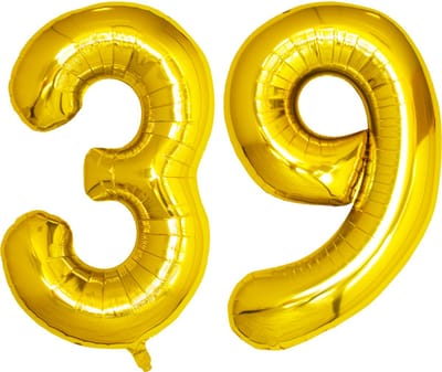 Folie Ballon Cijfer 39 Jaar Goud Verjaardag Versiering Helium Cijfer Ballonnen Feest versiering Met Rietje - 86Cm