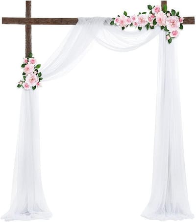 Handgeschilderde Kruis Behang voor Bruiloften - 75 x 800 cm Decoratie met 22m Satijnen Lint en Transparante Tule voor Fotografie en Feesten