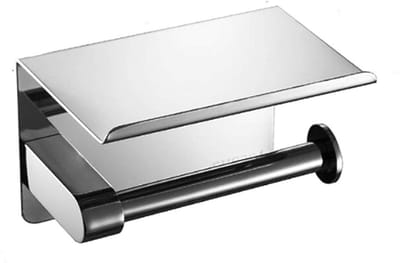 Jumada's - Toiletrolhouder - WC-rolhouder met plankje - Inclusief bevestigingsmateriaal (3M tape) - RVS - Zilver