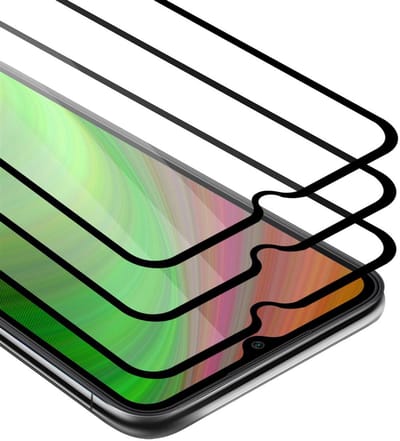 Cadorabo 3x Screenprotector geschikt voor Xiaomi RedMi 9A / RedMi 9AT Volledig scherm pantserfolie Beschermfolie in TRANSPARANT met ZWART - Getemperd (Tempered) Display beschermend glas in 9H hardheid met 3D Touch