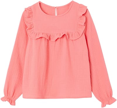 Vertbaudet Meisjesblouse met ruches van katoengaas