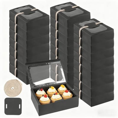 Dailygoods- Bakkerijdozen 24 stuks - Traktatiedozen 22 x 15 x 7 cm - Dessertverpakking - Duurzaam Papier - Venster - Stevig en schokbestendig