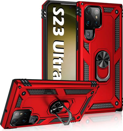 Hoesje Geschikt Voor Samsung Galaxy S23 Ultra hoesje Hybrid Armor Anti-Shock hoesje Rood - Galaxy S23 Ultra Hoesje kickstand Ring houder cover TPU backcover hoesje